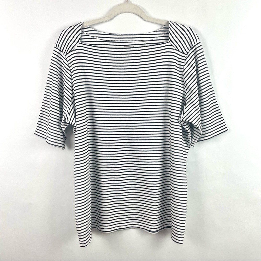 L.L. Bean Black and White Striped Short Sleeve Tee